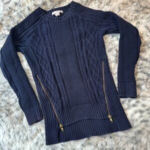 CAbi Navy Cable Knit Cotton Sweater Long Sleeve Knit Fishermans XS Raglan